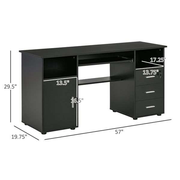 Bureau d'ordinateur HomCom moderne et contemporain noir de 57 po