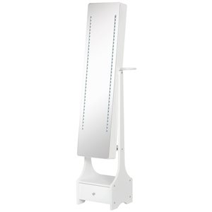 HomCom White Freestanding LED Lighted Mirror with Jewelry Armoire