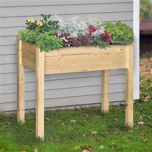 Outsunny 18-in W x 33.75-in L x 30-in H Wooden Raised Garden Bed