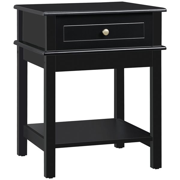 Table de chevet noire de 23 1/2 po x 15 3/4 po HomCom en panneaux MDF avec tiroir et étagère