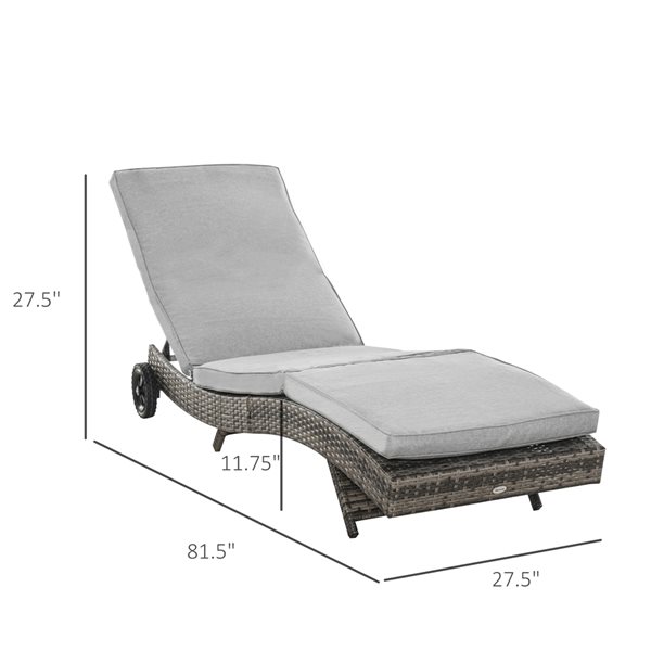 Outsunny Rattan S-Shaped Chaise Lounge with Grey Cushioned Seat