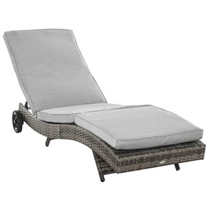 Chaise longue en S Outsunny en rotin avec siège coussiné gris et dossier ajustable