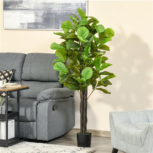 HOMCOM 61-in Green Artificial Fiddle Leaf Fig Tree in Pot