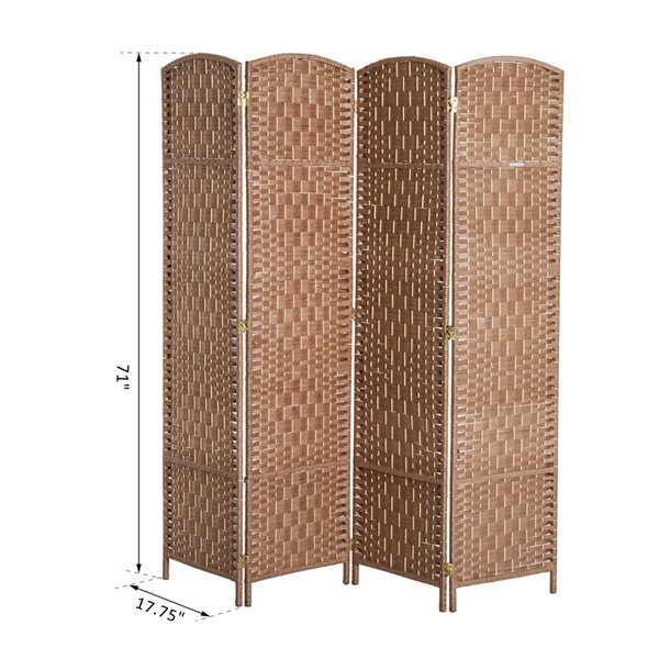 HomCom 4-Panel Brown Resin Wicker Foldable Indoor Privacy