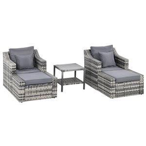 Outsunny PE Rattan Grey Patio Conversation Set with Cushions Included - 5-piece