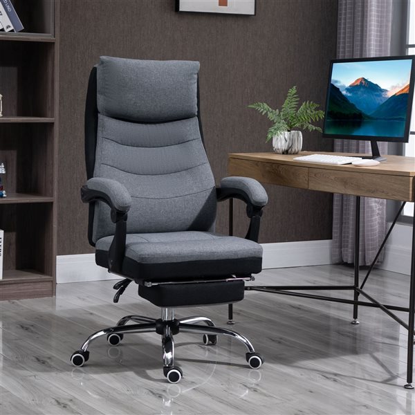 Chaise de bureau avec repose-pieds Vinsetto contemporaine ergonomique à  hauteur ajustable et roulettes pivotantes, gris et noir 921-419