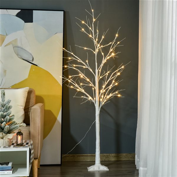 Outsunny 59-in White Artificial Lighted Birch Tree