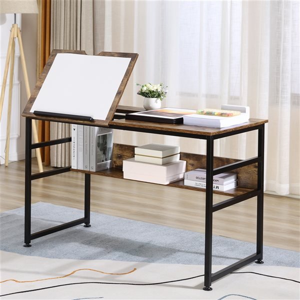 HomCom 47.25-in Brown Modern/Contemporary Adjustable Desk