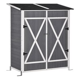 Outsunny 54 3/4-in x 29 1/2-in x 63-in Grey Wood Garden Shed with Movable Table