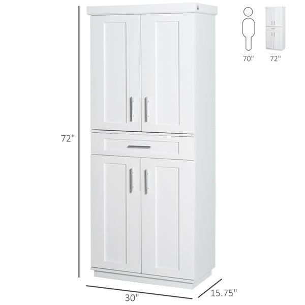 HomCom White MDF Freestanding 1-Drawer Pantry with Adjustable Shelves