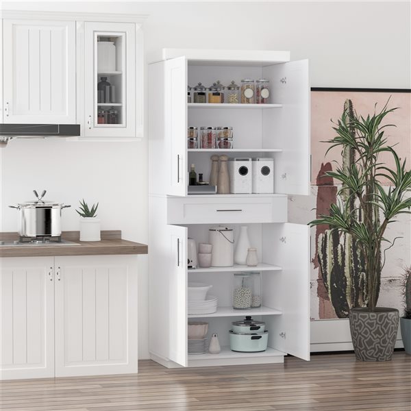 HomCom White MDF Freestanding 1-Drawer Pantry with Adjustable Shelves