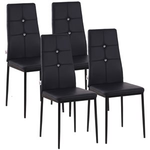 Chaises de salle à manger noires et rembourrées à haut dossier HomCom avec pattes en acier, ensemble de 4