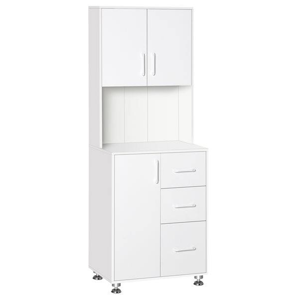 HomCom White Particle Board Freestanding 3-Drawer Pantry with Metal ...