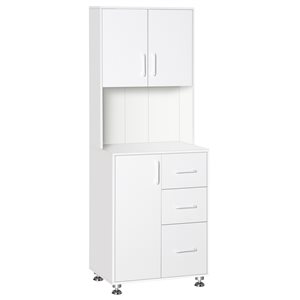 HomCom White Particle Board Freestanding 3-Drawer Pantry with Metal Feet