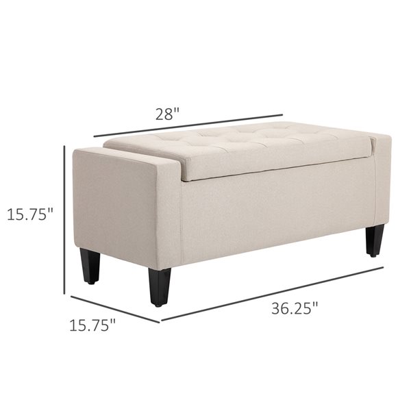 HomCom Beige Polyester Rectangle Upholstered Storage Ottoman Bench with Flipping Top