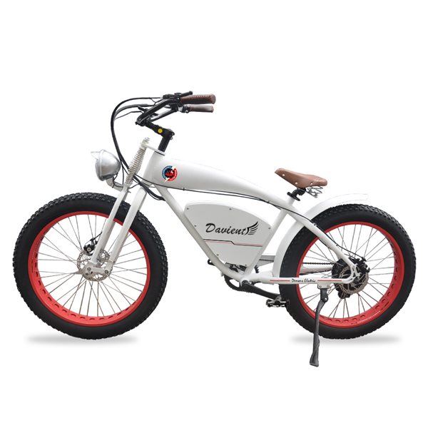 Demon Davient White w Blue Rims 26 In. Cruiser E-bike