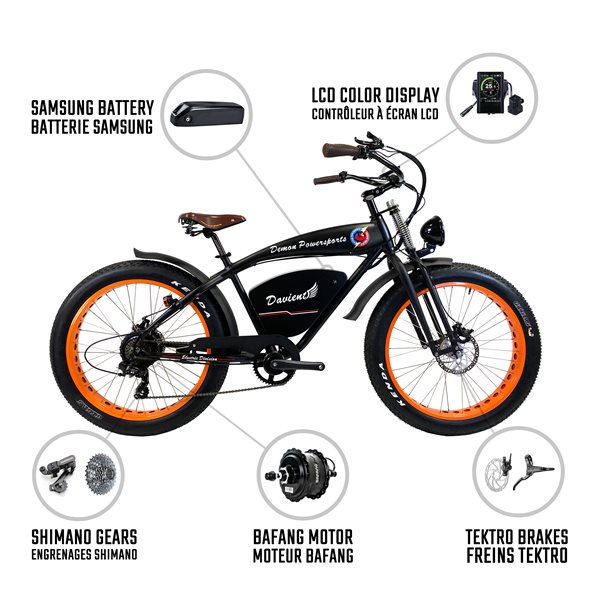 Demon Davient White w Blue Rims 26 In. Cruiser E-bike