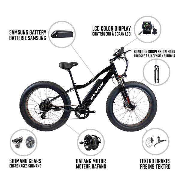 Vélo à pneus surdimensionnés unisexe Thunderbolt SL par Demon Electric noir de 26 po