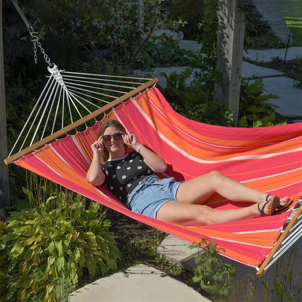 Vivere Mimosa Cotton Double Hammock with Wood Spreader Bar