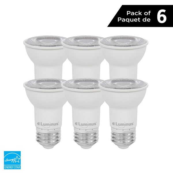 Ampoule à DEL PAR16 équivalent à 50W réglable 3000K blanc brillant par Luminus, paquet de 6