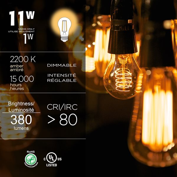 Luminus 40 Watt Equivalent Vintage A19 Dimmable Bulb 2200K Amber (6-Pack)