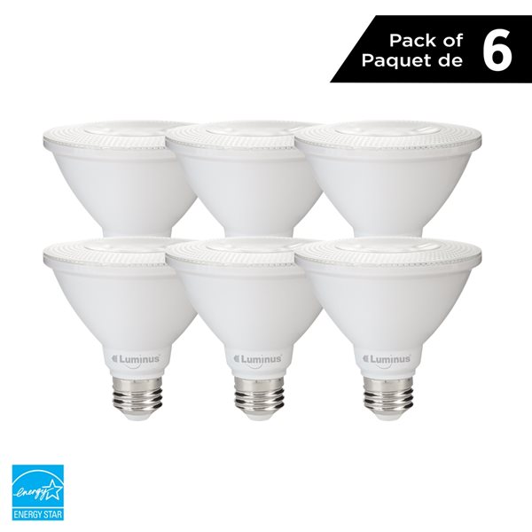 Ampoule à DEL PAR30 à col raccourci 75W réglable 3000K blanc brillant par Luminus, paquet de 6