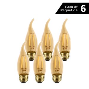 Luminus 40 Watt Vintage B11 E26 Base Dimmable Bulb with Flame Tip 2200K Amber (6-Pack)