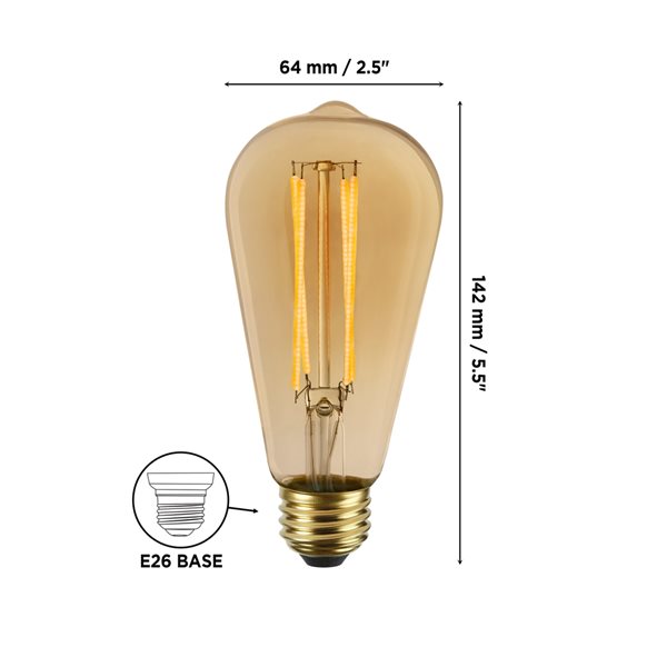 Ampoule à DEL ST19 vintage équivalent à 60W réglable 2200K ambré par Luminus, paquet de 6