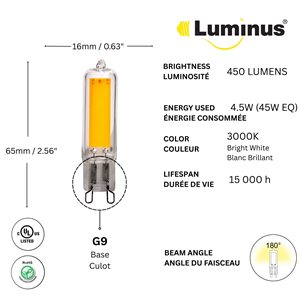 Luminus 45 Watt Equivalent G9 Dimmable Bulb 3000K Bright White (12-Pack)