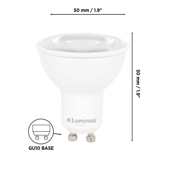 Ampoule à DEL GU10 équivalent à 50W réglable 5000K lumière de jour par Luminus, paquet de 6