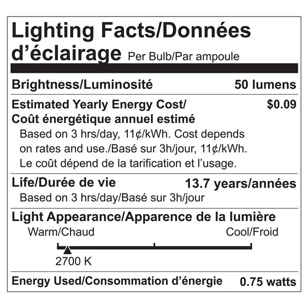 Ampoule à DEL C7 équivalent à 7W non-réglable 2700K blanc chaud par Luminus, paquet de 24