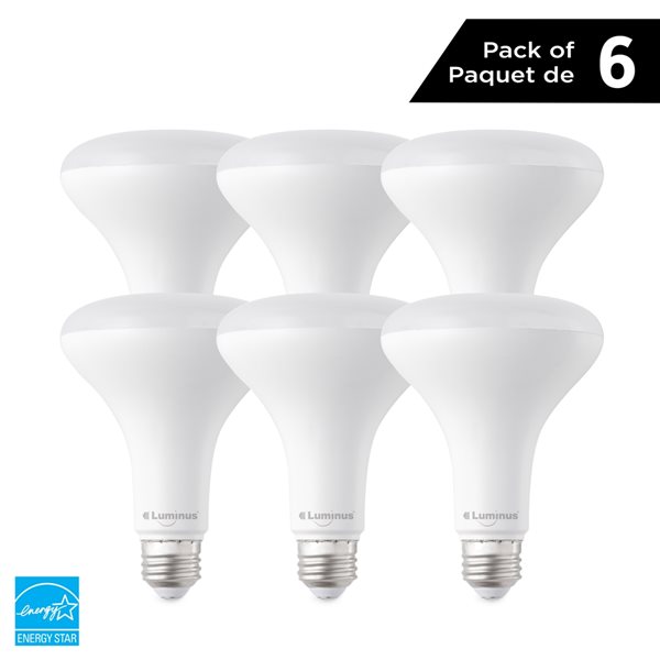 Ampoule à DEL BR30 équivalent à 65W réglable 2700K blanc chaud par Luminus, paquet de 6