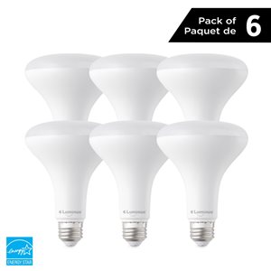 Ampoule à DEL BR30 équivalent à 65W réglable 2700K blanc chaud par Luminus, paquet de 6