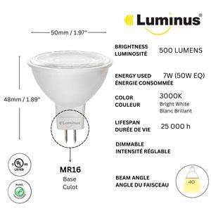 Luminus 50 Watt Equivalent MR16 Dimmable Bulb 3000K Bright White (6-Pack)