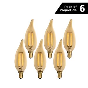 Luminus 40 Watt Vintage B11 E12 Base Dimmable Bulb with Flame Tip 2200K Amber (6-Pack)