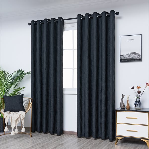 Gouchee Home Surf 96-in Black Polyester Room Darkening Curtain Panel Pair