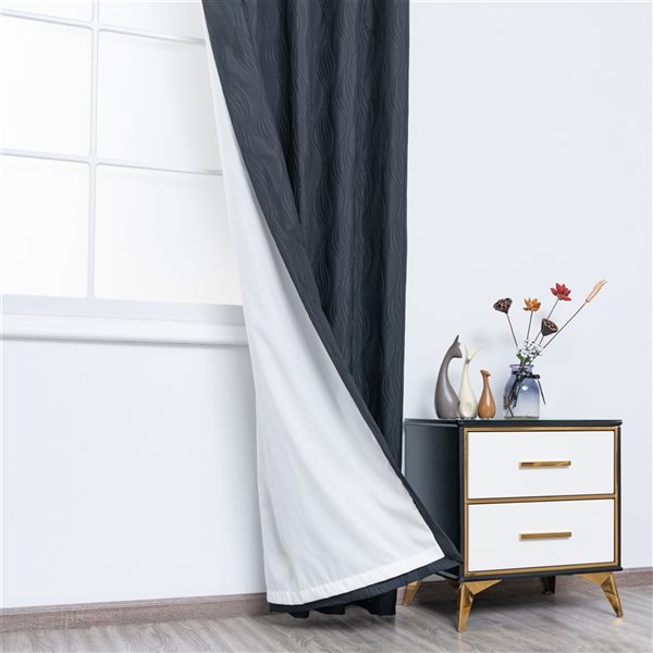 Gouchee Home Surf 96-in Black Polyester Room Darkening Curtain Panel Pair