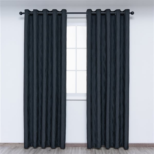 Gouchee Home Surf 96-in Black Polyester Room Darkening Curtain Panel Pair