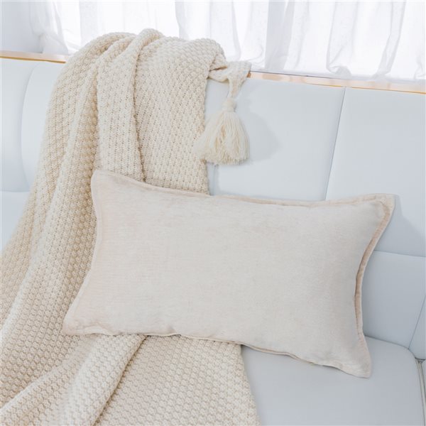 Gouchee Home Nicole 12-in x 20-in Rectangular Ivory Throw Pillow