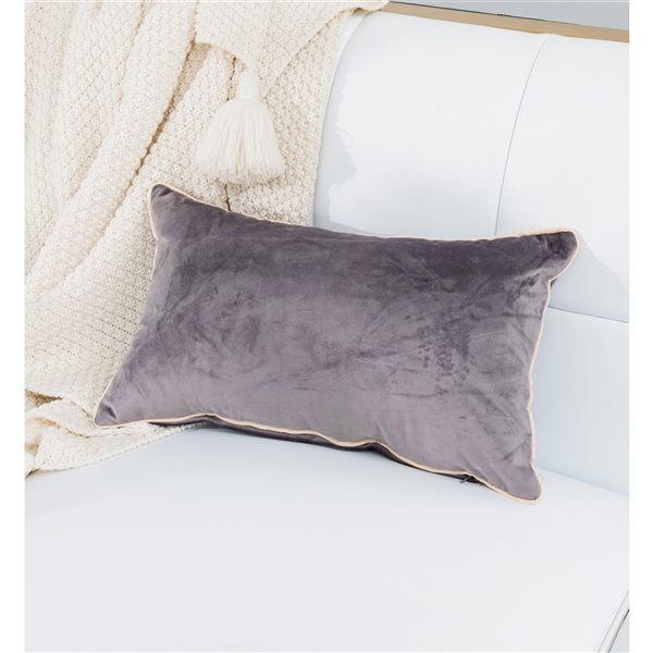 Gouchee Home Rana 12-in x 20-in Rectangular Charcoal Throw Pillow