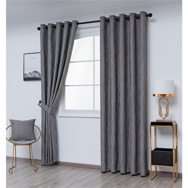 Gouchee Home Surf 96-in Silver Polyester Room Darkening Curtain Panel Pair