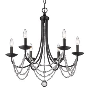 Golden Lighting Mirabella 6-Light Matte Black Vintage Chandelier