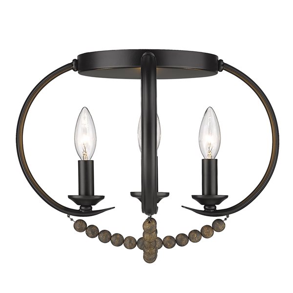 Golden Lighting Flori 14.5-in Matte Black Transitional Incandescent Flush Mount Light with Espresso Beads