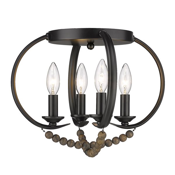 Golden Lighting Flori 14.5-in Matte Black Transitional Incandescent Flush Mount Light with Espresso Beads