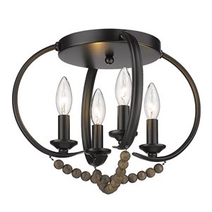 Golden Lighting Flori 14.5-in Matte Black Transitional Incandescent Flush Mount Light with Espresso Beads