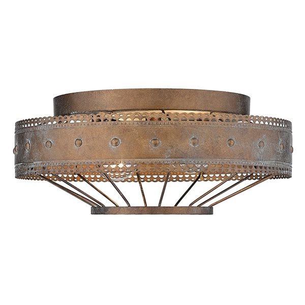 Golden Lighting Ferris 14-in Copper Patina Farmhouse Incandescent Flush Mount Light