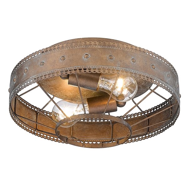 Golden Lighting Ferris 14-in Copper Patina Farmhouse Incandescent Flush Mount Light