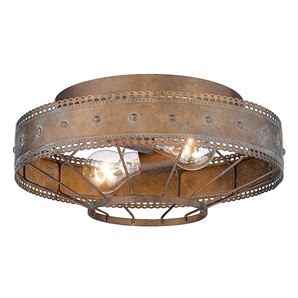 Golden Lighting Ferris 14-in Copper Patina Farmhouse Incandescent Flush Mount Light