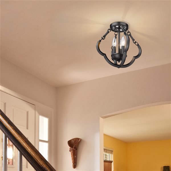 Golden Lighting Saxon 12.88-in Matte Black Semi-Flush Mount Light