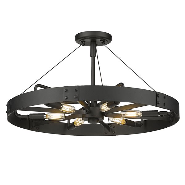 Golden Lighting Vaughn 22.5-in Polished Black Semi-Flush Mount Light